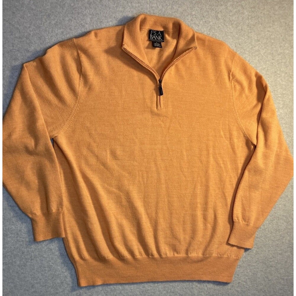 Jos A Bank M 100% Wool Pullover 1/4 Zip Light Orange Spring Work Wear outdoor